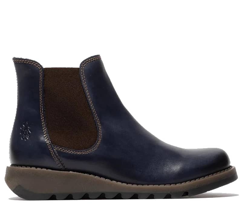 Fly London Womens Blue SALV Chelsea Leather Ankle Casual Wedge Heel Bo 8