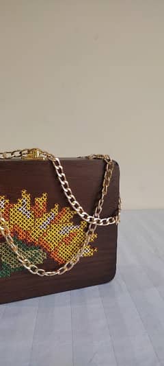 embroidered wooden bag