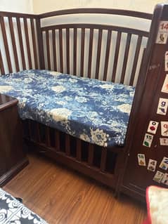 Shesham wood baby cot with mattress