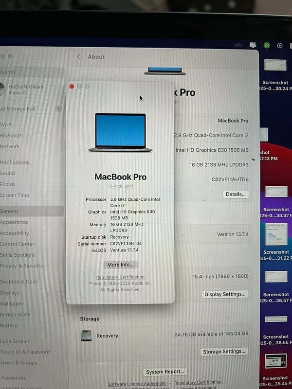 Macbook Pro 2017 Core i7 2.97 GHZ Processor 8