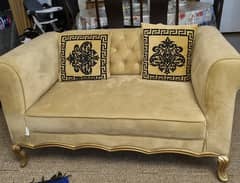 2 seater gold light brown sofa