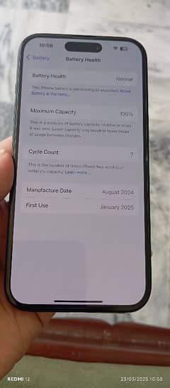 IPHONE 15 JV 128 GB Under Warranty and 7 cycle count