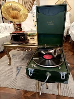 Antique Green Colour Gramophone of Mayfair Co. Deluxe Model 1950s UK