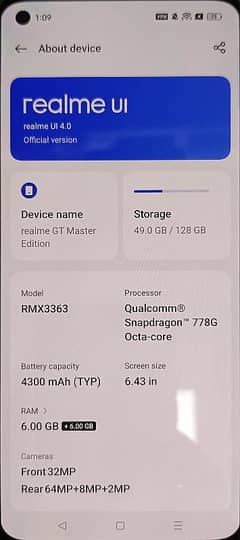 Realme gt master edition 6+128 condition 9/10 Snapdragon 778 5G