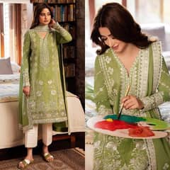 Elegant Green Embroidered Lawn Suit - 3 PCs set