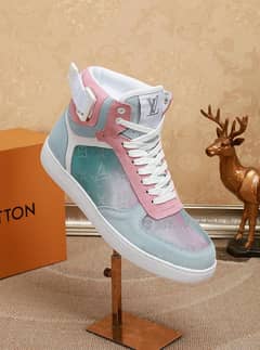 Louis Vuitton LV Unisex Rivoli Sneaker Boot Shoes Blue and Pink