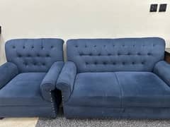 3 2 1 Blue Velvet Sofa For Sale