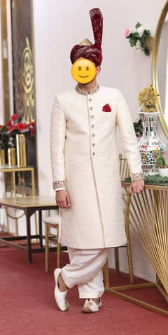 Groom Wedding Sherwani with Matching Turban & Shoes – Worn Once!