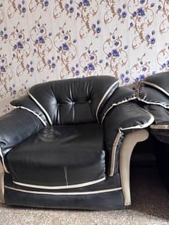 Black and white 3 2 1 leather sofa set