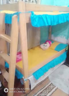 Double baby bed with stairs with out mattres solid wood deyar material