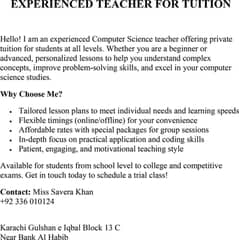 Tuition Teacher, Computer Teacher