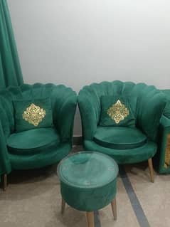 Brand New Green Sofa Chairs with Round Table