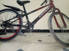 mountain nace bike black and red colour with Shimano gears and lock