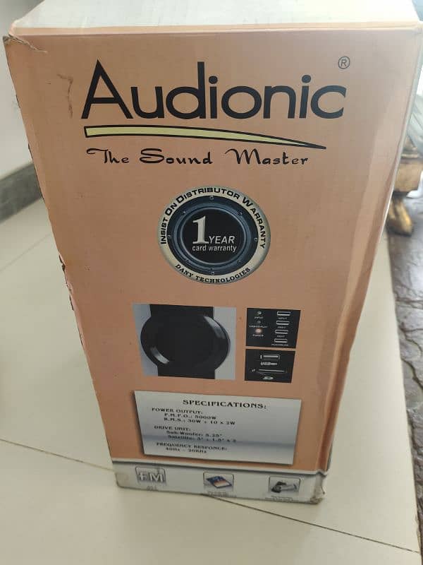 1 sub woofer 2 speakers audionic new speakers one time used 3