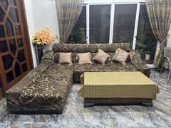 6 seater L shape sofa with 2 stools and center table set