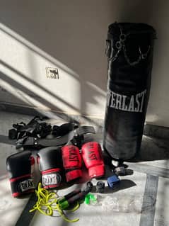 Boxing gloves and bag or other fitness equipment