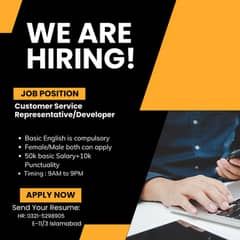 We are Hiring CSR Customer Services Representative/Developers.