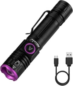 ALONEFIRE 395nm / 365nm UV Flashlight Zoom Portable Black Light USB C