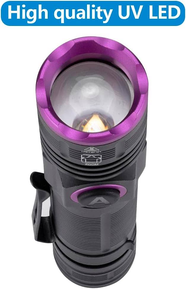 ALONEFIRE 395nm / 365nm UV Flashlight Zoom Portable Black Light USB C 1