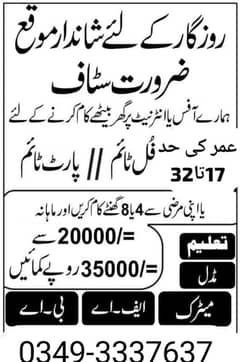 we need male and female staff for office