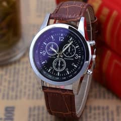 Fashionable leather wrist watch for Mens