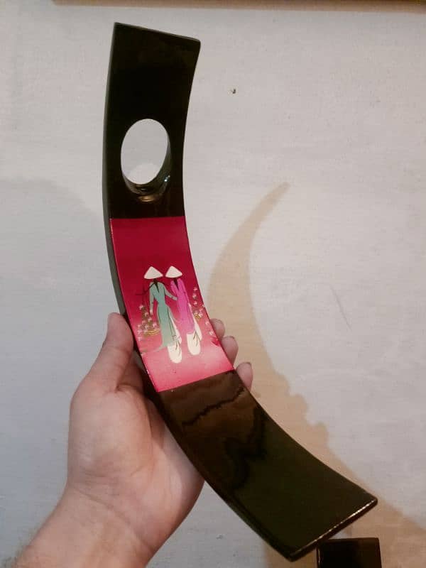 bottle holder wooden Chinese hand painted pair 2