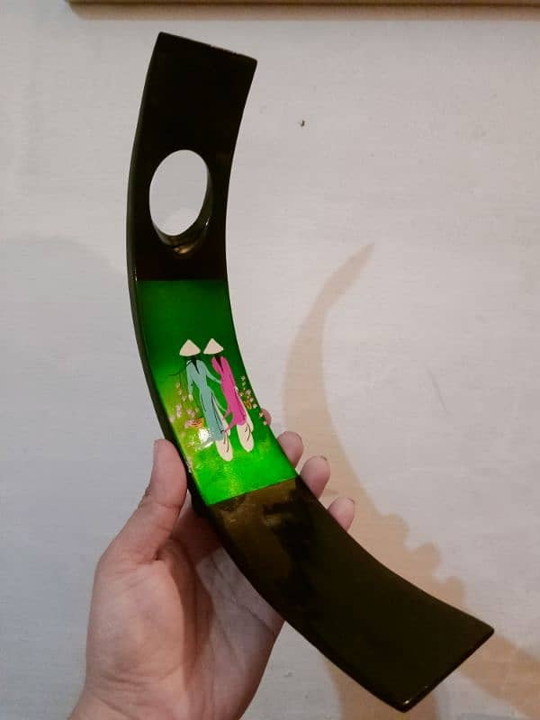 bottle holder wooden Chinese hand painted pair 4