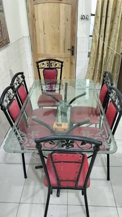 6 seater iron glass dinning table