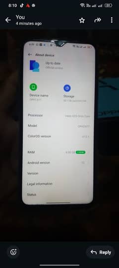 Oppo a17 4GB ram 64 GB memory good condition no fault no open