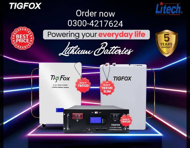 TigFox TB5120UW - 100AH 5kWh Solar Lithium Battery Wall Mount Li 0