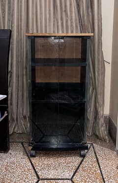 Movable Wood & Glass Storage Cabinet