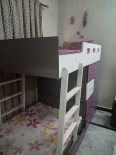 Kids triple bed with mattress, with wardrobe and big drawers