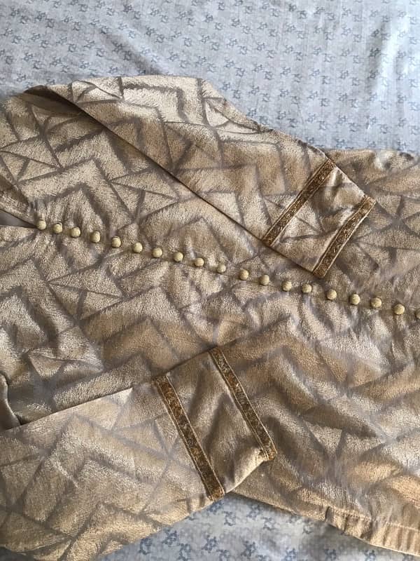 peach and golden two piece shirt trouser stitched dress for sale 0