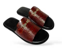 Mens leather fancy slide slippers.