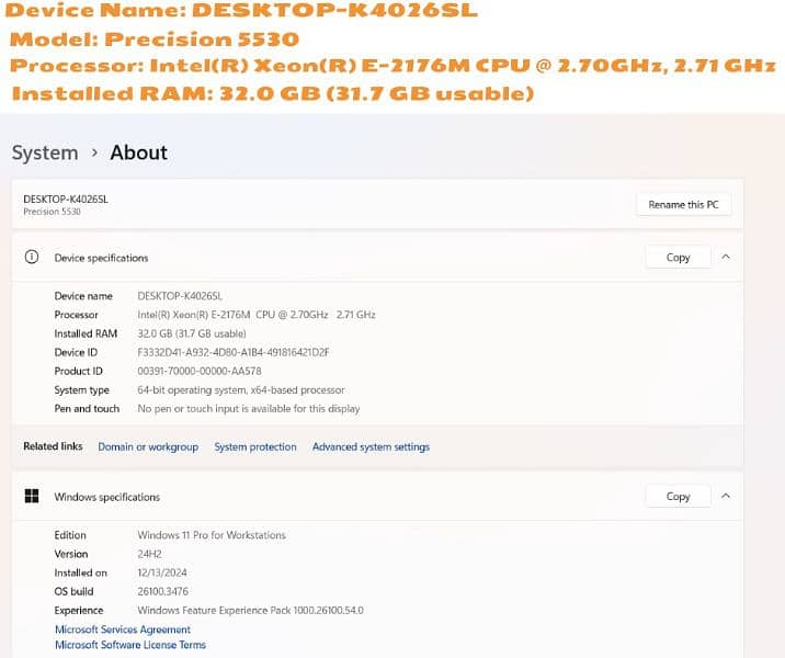 Dell Precision 5530:, 512GB NVMe SSD, - Win 11 Pro, GPU 4GB 6