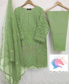 Fashion Fantasia Designer Organza Embroidered Suit with Dupatta - 3