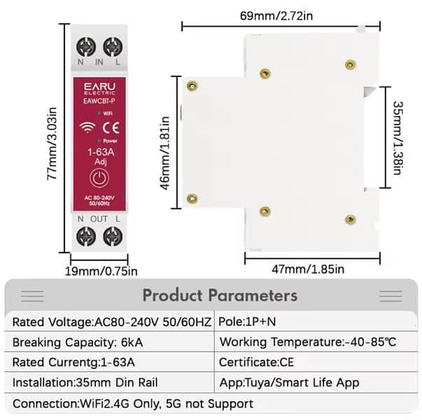 Tuya Smart WiFi Circuit Breaker 63A 1