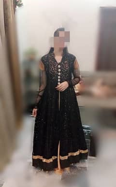Elegant Black Net Maxi Dress with Intricate Embroidery