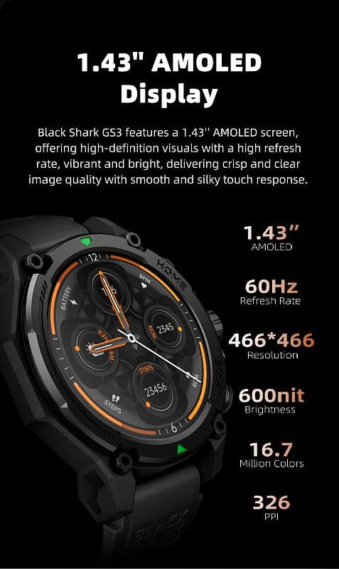 Black Shark GS3 Smartwatch AMOLED Screen AOD (calling + built in GPS) 13