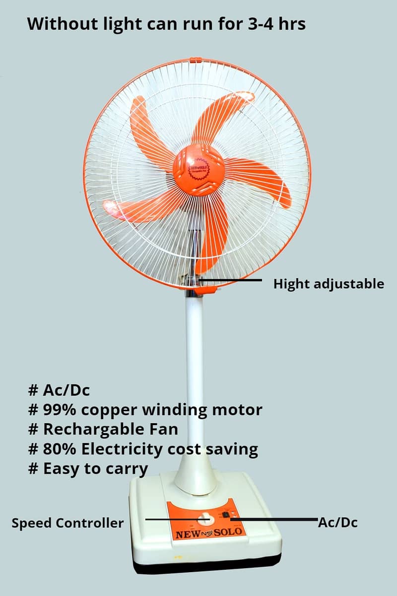 Rechargeable AC/DC Pedestal Fan – Best for Load Shedding light weight 1