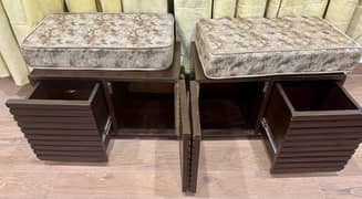 Wooden Saitis with Built in Cabinets and Cushions