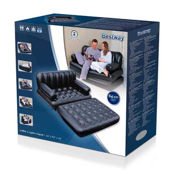 New) BESTWAY 5 in 1 Sofa Cum Bed with inflatable Air Pump 0