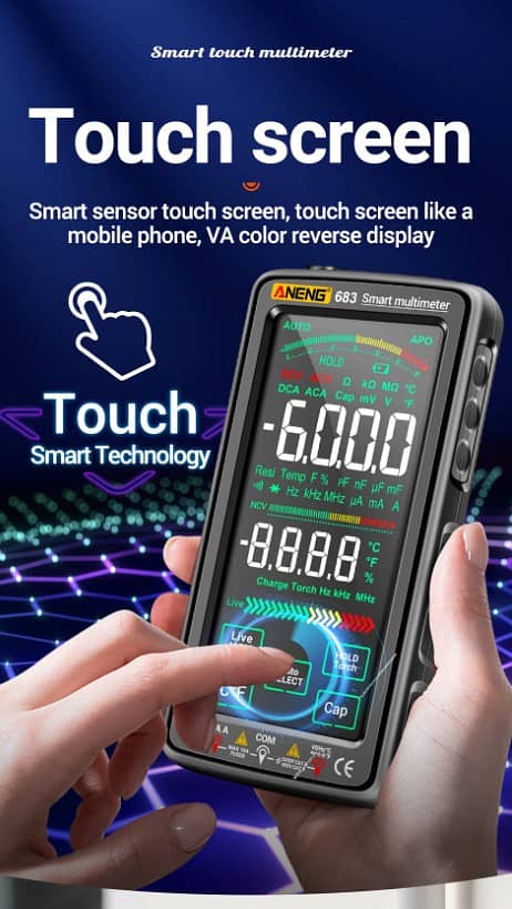 Aneng 683 Large Touch Screen Auto 1000v AC/DC Rechargeable Multimeter 1
