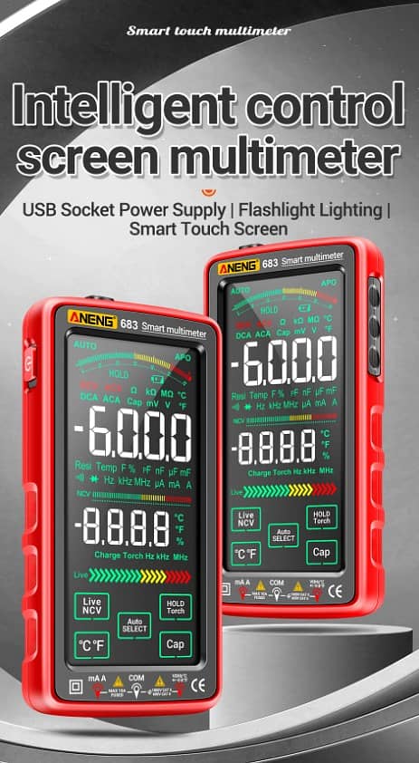 Aneng 683 Large Touch Screen Auto 1000v AC/DC Rechargeable Multimeter 3