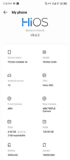 Tecno camon 18t 4/128