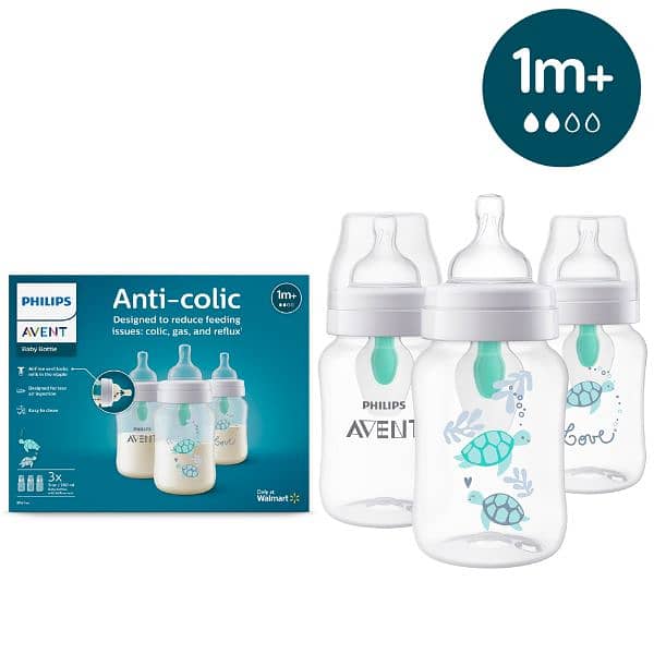 Philips Avent Anti-Colic 9oz Bottles Turtle Design AirFree 3-Pack 2