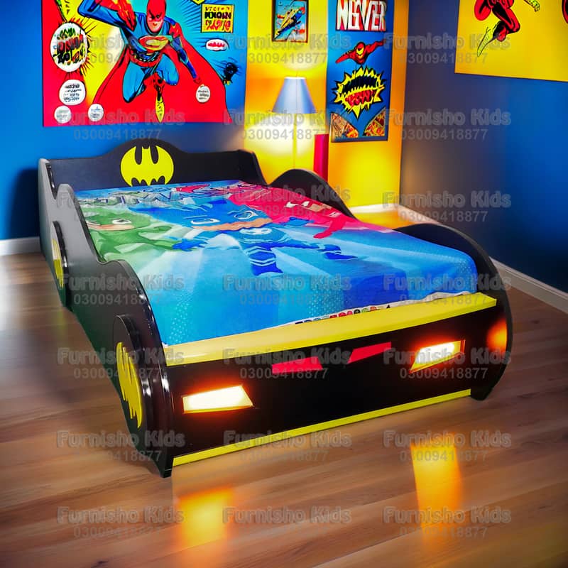 Boys Car Bed Batman shape with light for Bedroom Sale in Pakistan 0