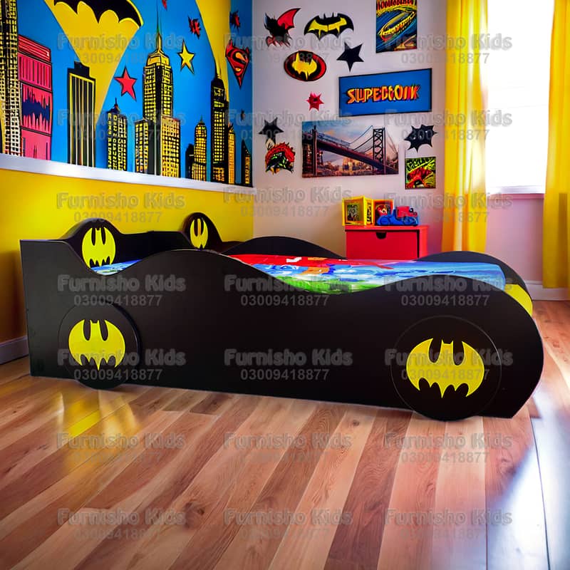Boys Car Bed Batman shape with light for Bedroom Sale in Pakistan 1