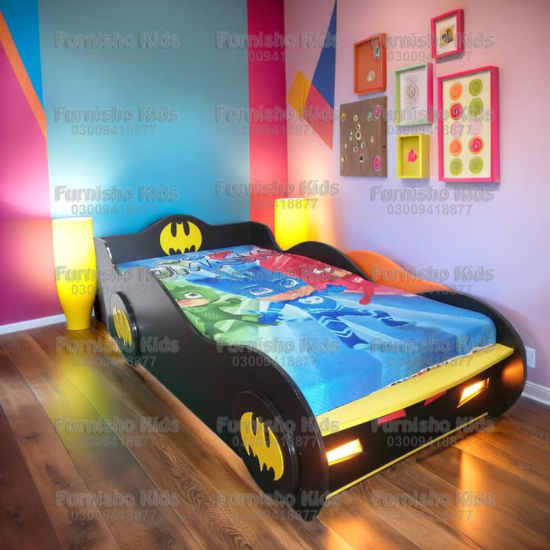 Boys Car Bed Batman shape with light for Bedroom Sale in Pakistan 2