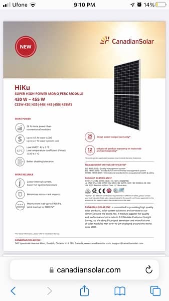 Canadian Solar 435 Watts 12 Plates with Stand for 5KW . Excellent Cond